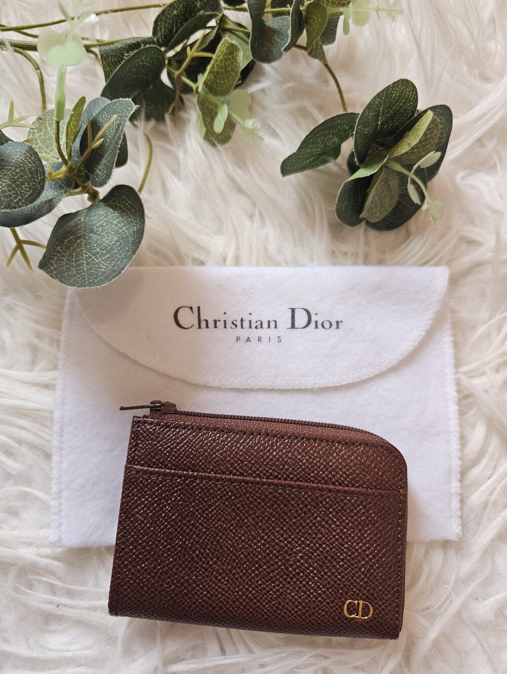 Christian Dior Vintage Leather Coin Pouch With Keyring Inside.